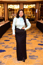 Blue statement shirt with lace skirt set
