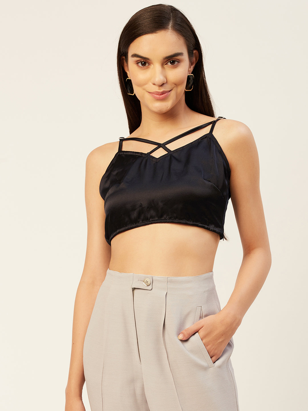 Black Organza Front Knot Style Top with Bralette