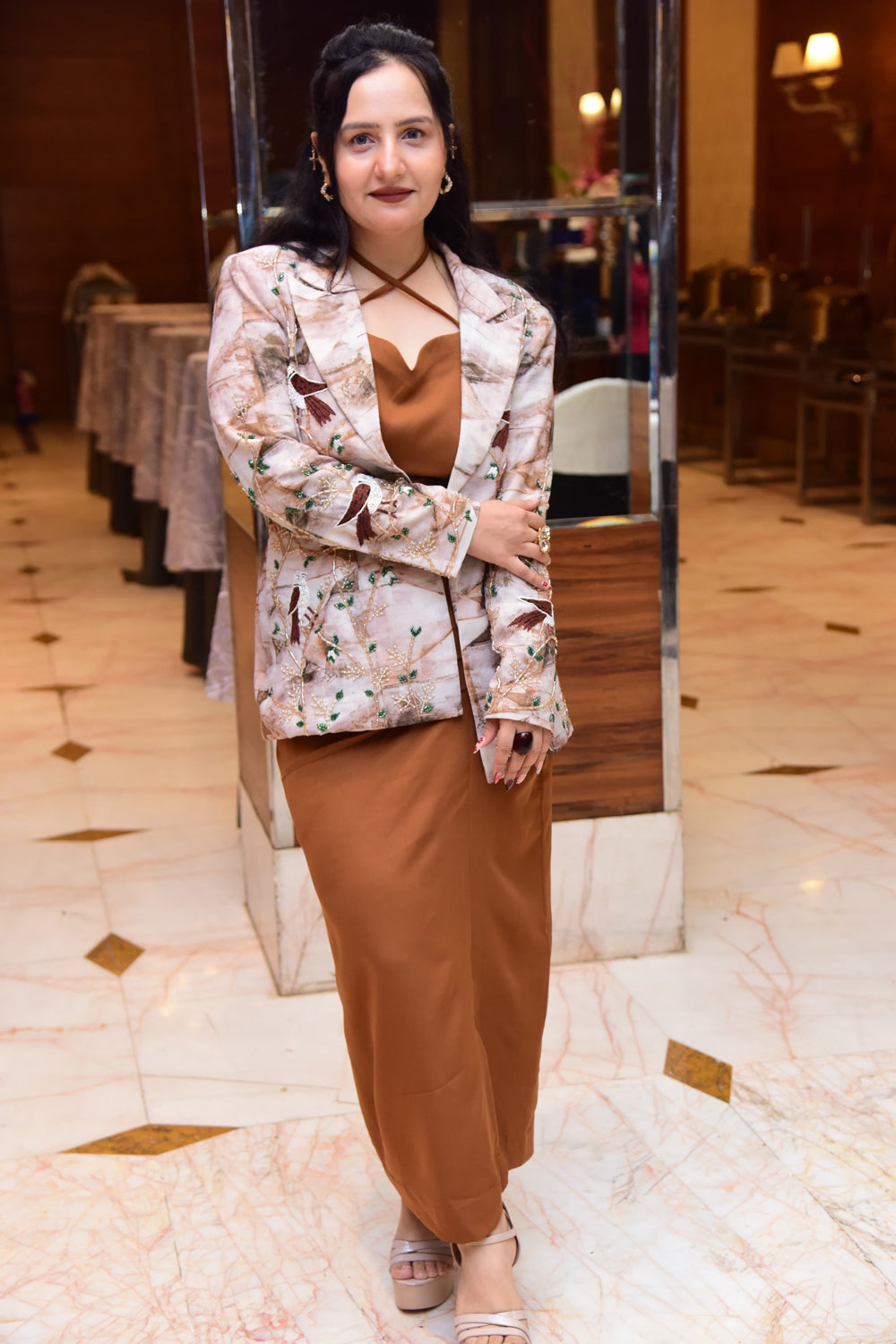 Linen Embroidered Coat with dress Set