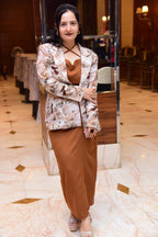Linen Embroidered Coat with dress Set