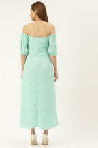 Mint Green Off Shoulder Pearl Embellished Dress