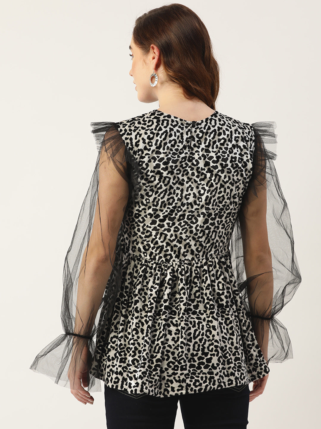 Animal Velvet Printed Peplum Top