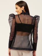 Black Organza Front Knot Style Top with Bralette