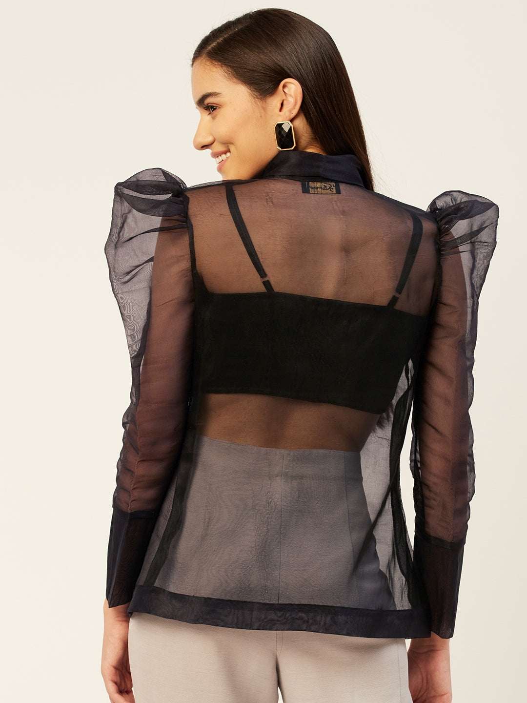Black Organza Front Knot Style Top with Bralette
