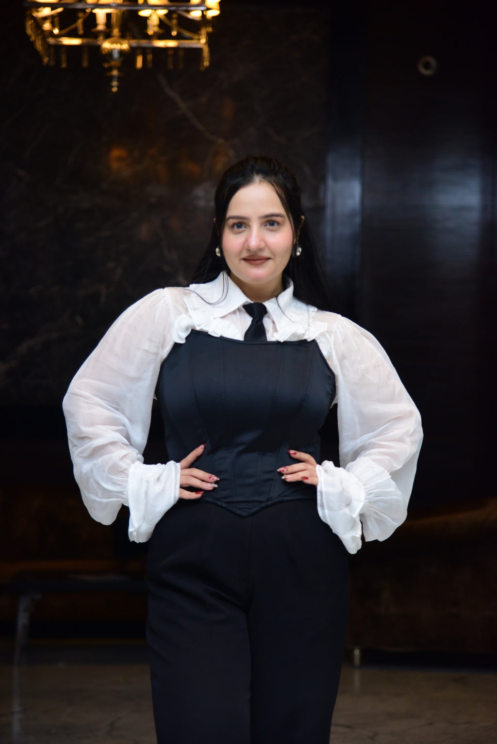 White Frilled Shirt with Corset and Pant set