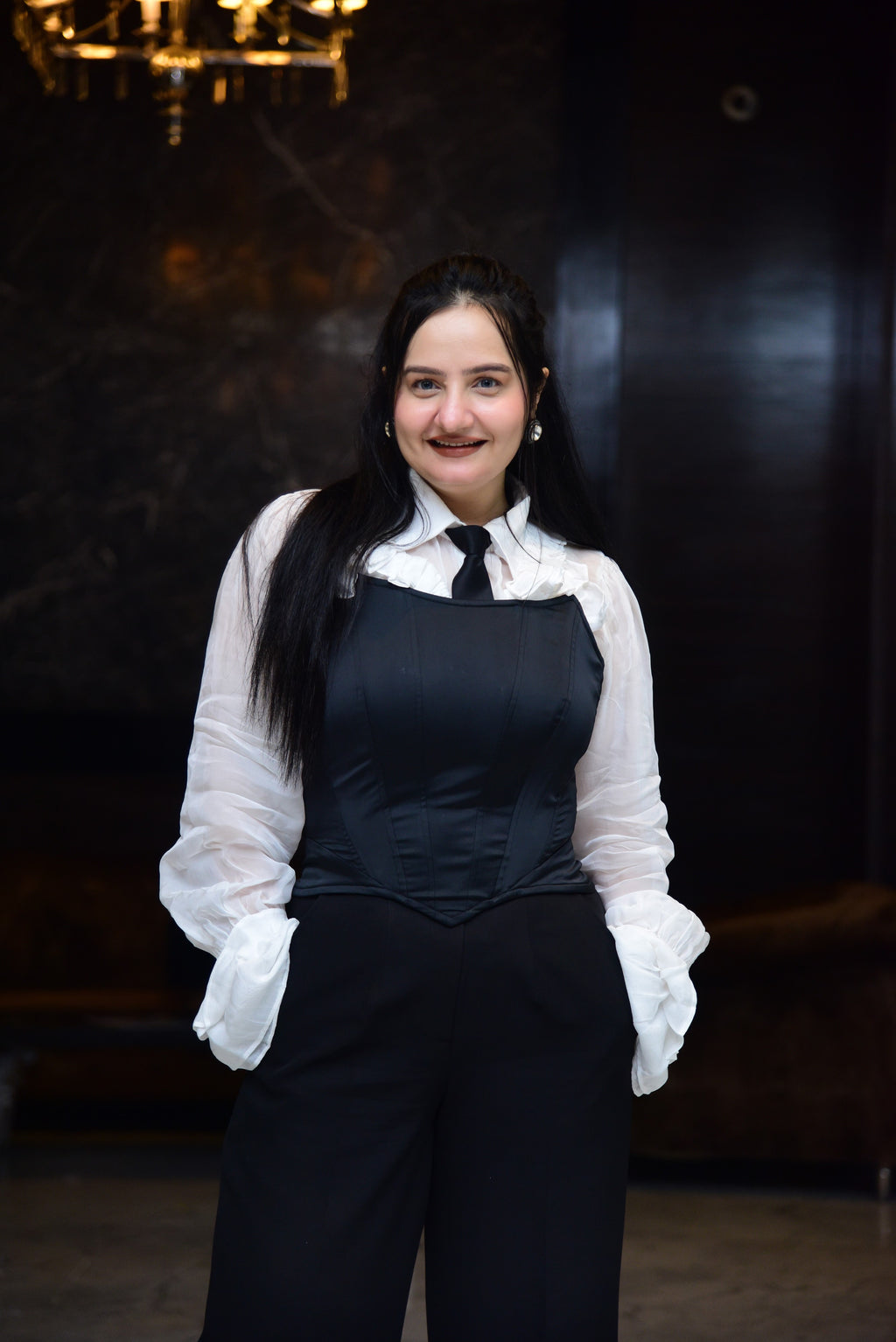 White Frilled Shirt with Corset and Pant set