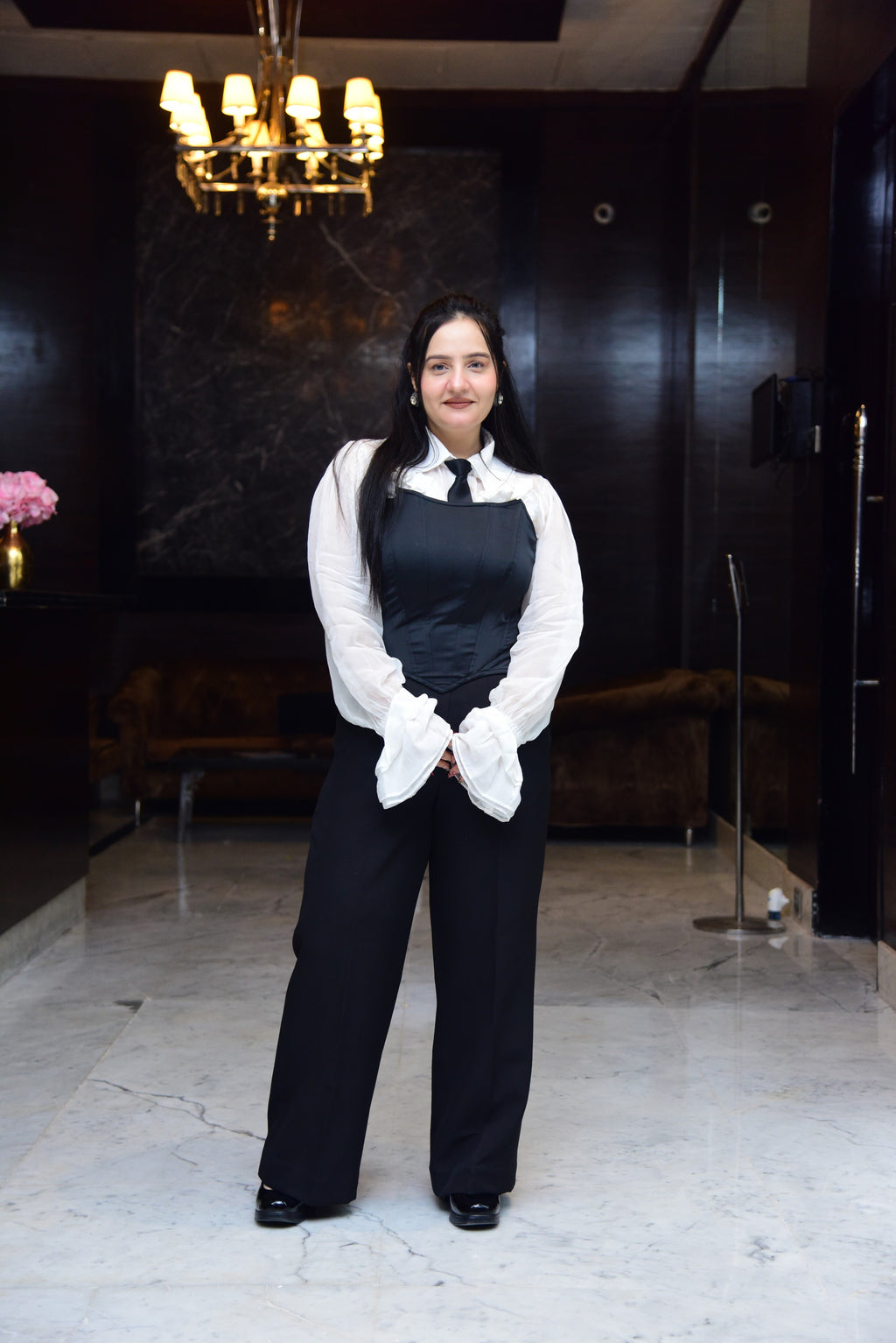 White Frilled Shirt with Corset and Pant set