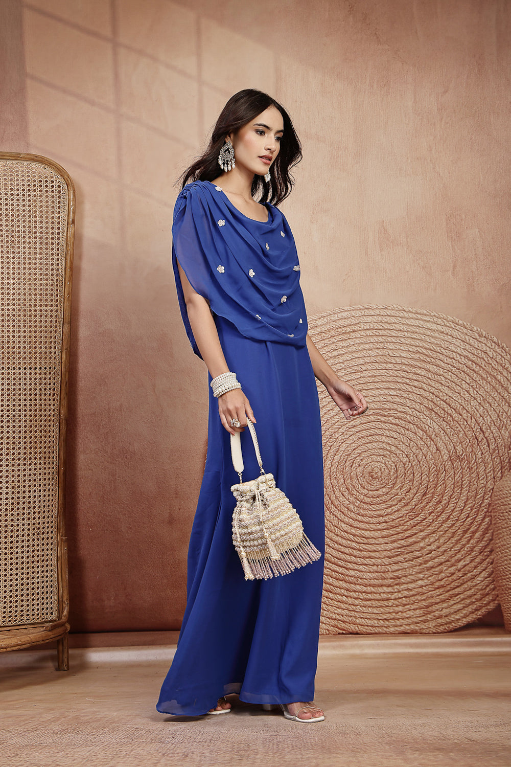 Royal Blue Cowl Georgette Dress