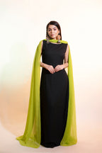 Black Georgette Dress with Green Stole