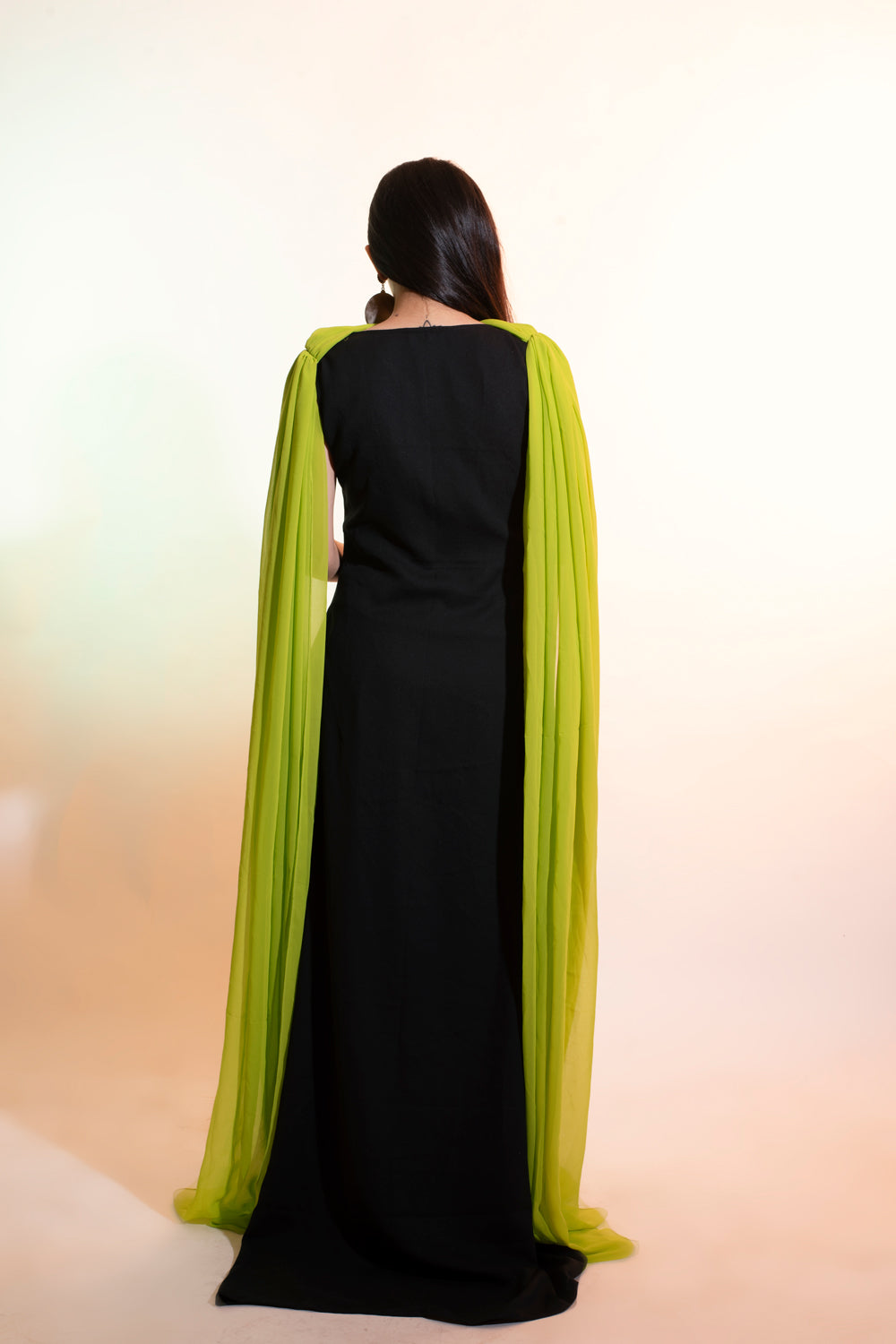 Black Georgette Dress with Green Stole