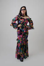 Black Chiffon Frilled Dress with Pocket