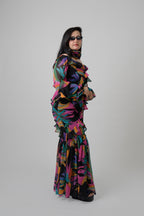 Black Chiffon Frilled Dress with Pocket