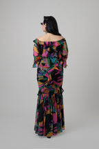 Black Chiffon Frilled Dress with Pocket