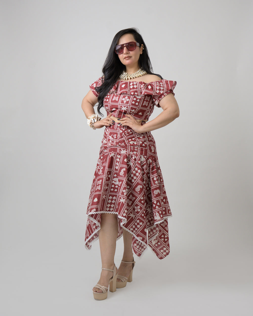 Rust cotton printed co-ord skirt set