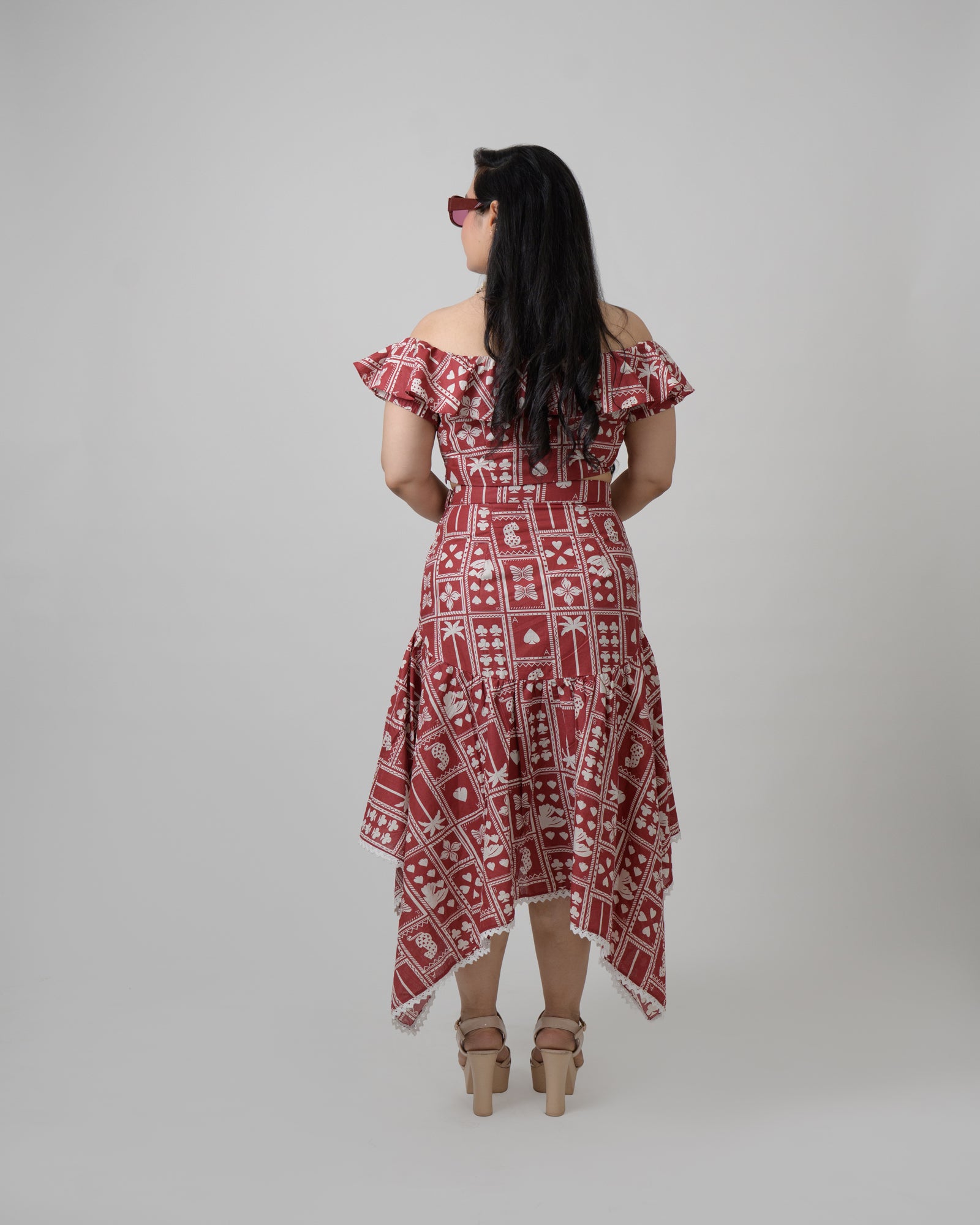 Rust cotton printed co-ord skirt set