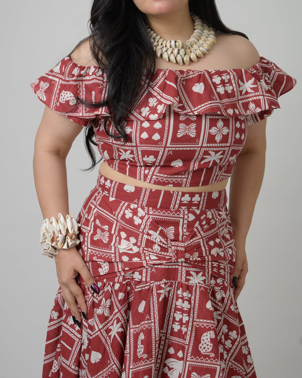 Rust cotton printed co-ord skirt set