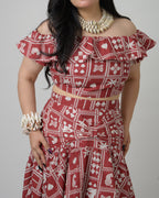 Rust cotton printed co-ord skirt set
