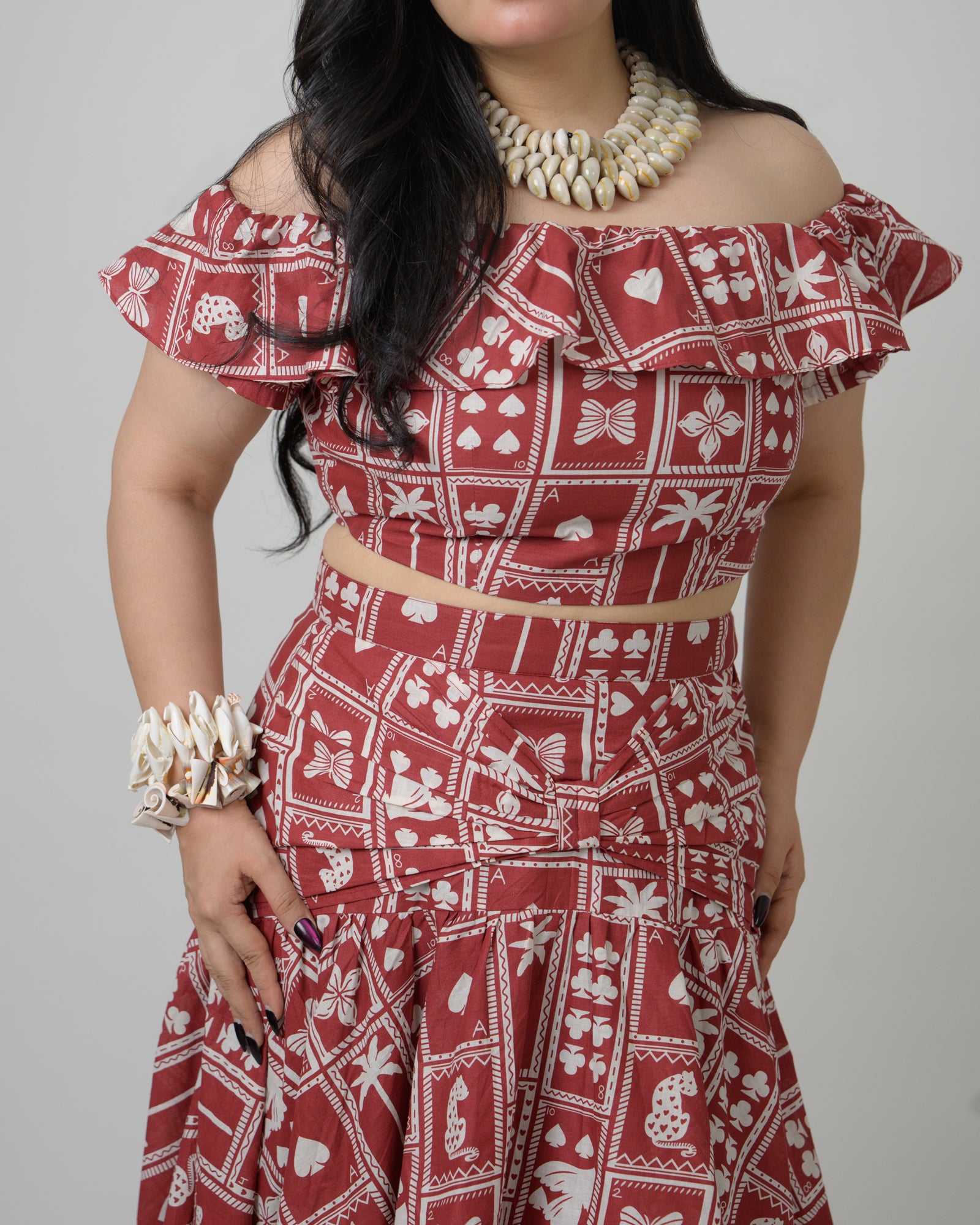 Rust cotton printed co-ord skirt set