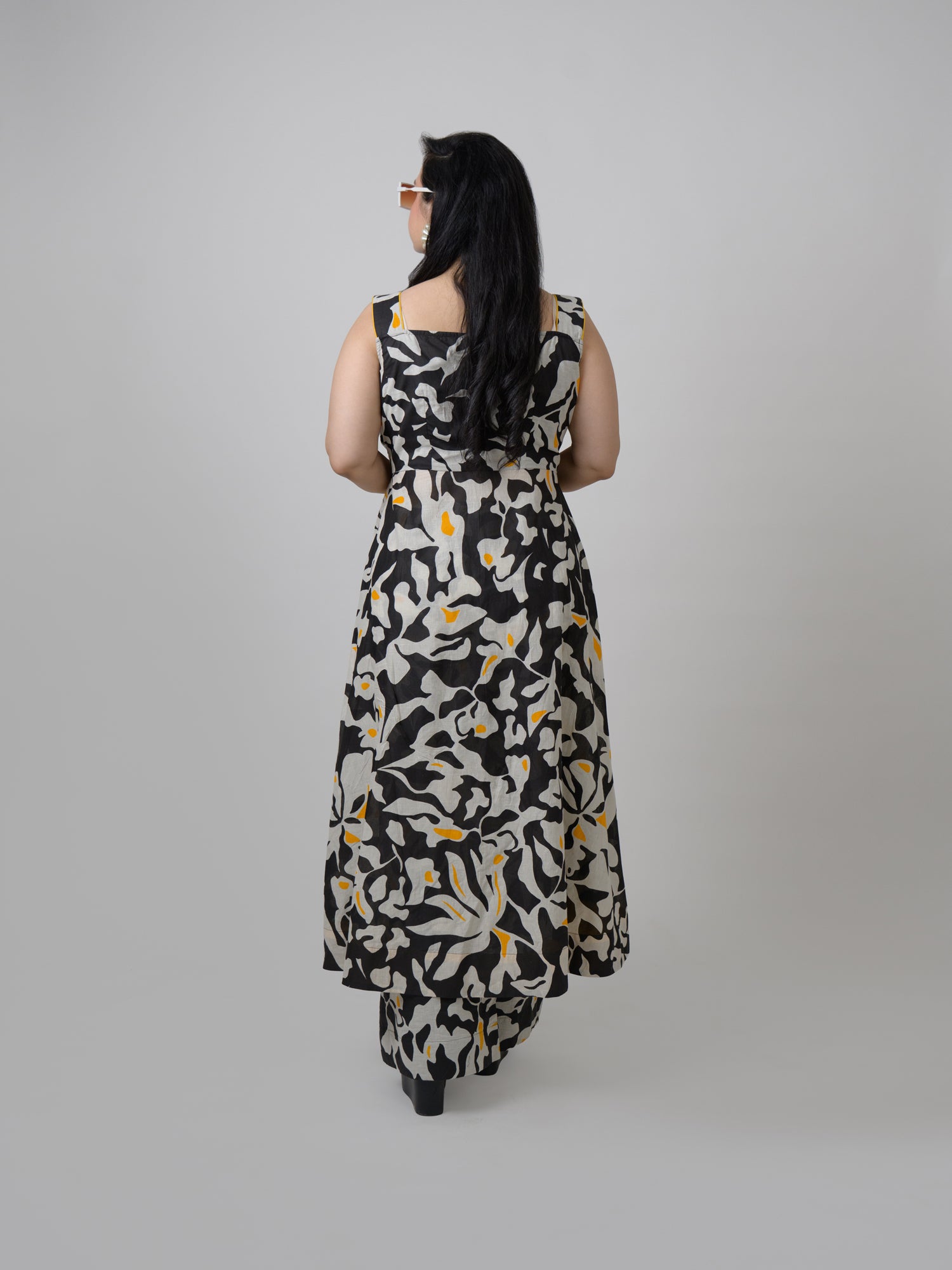 Black & white cotton co-ord set with bow
