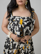 Black & white cotton co-ord set with bow