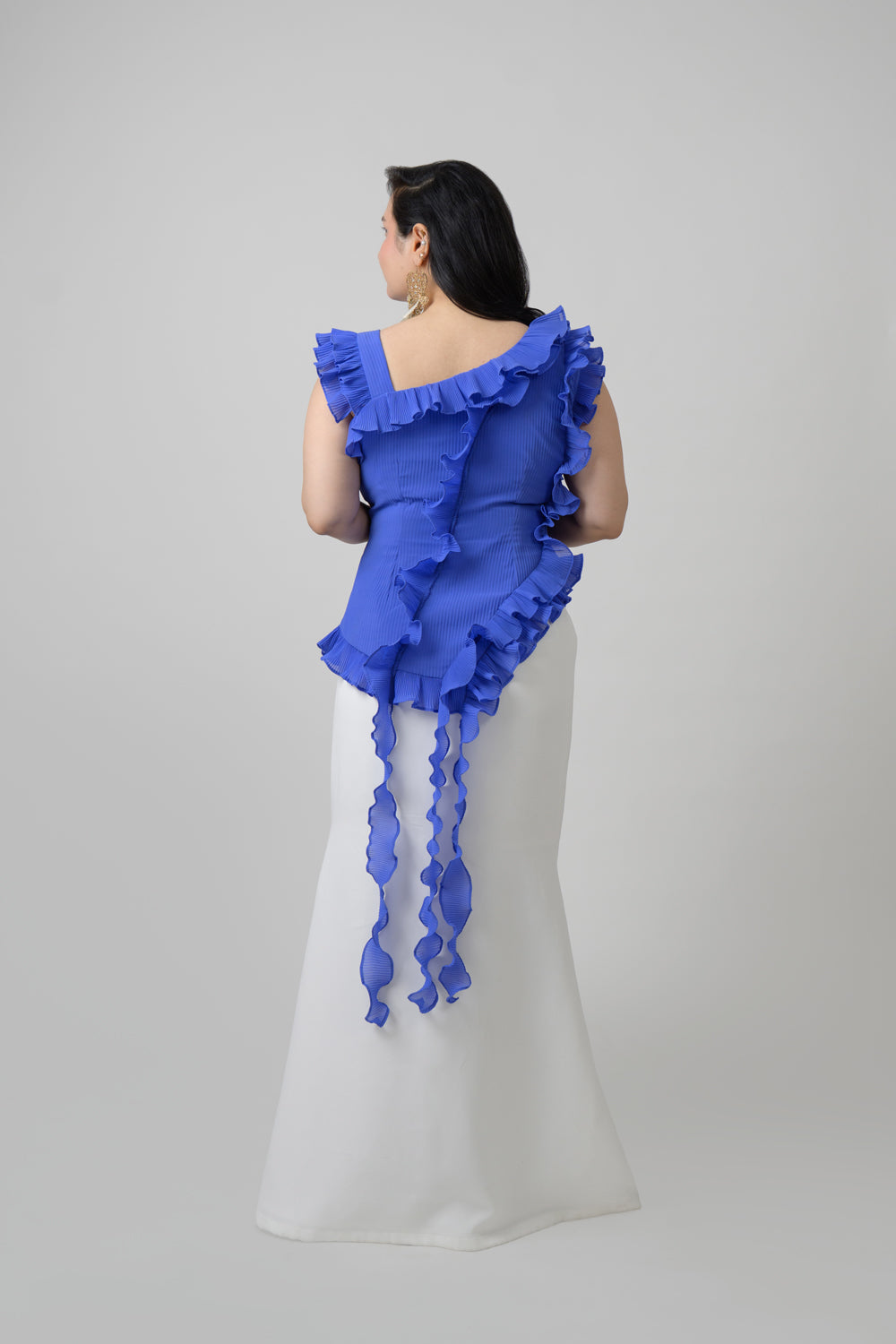 Blue Pleated Top & Fish Cut Skirt Set