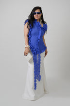 Blue Pleated Top & Fish Cut Skirt Set