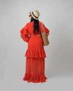 Red georgette frill co-ord skirt set