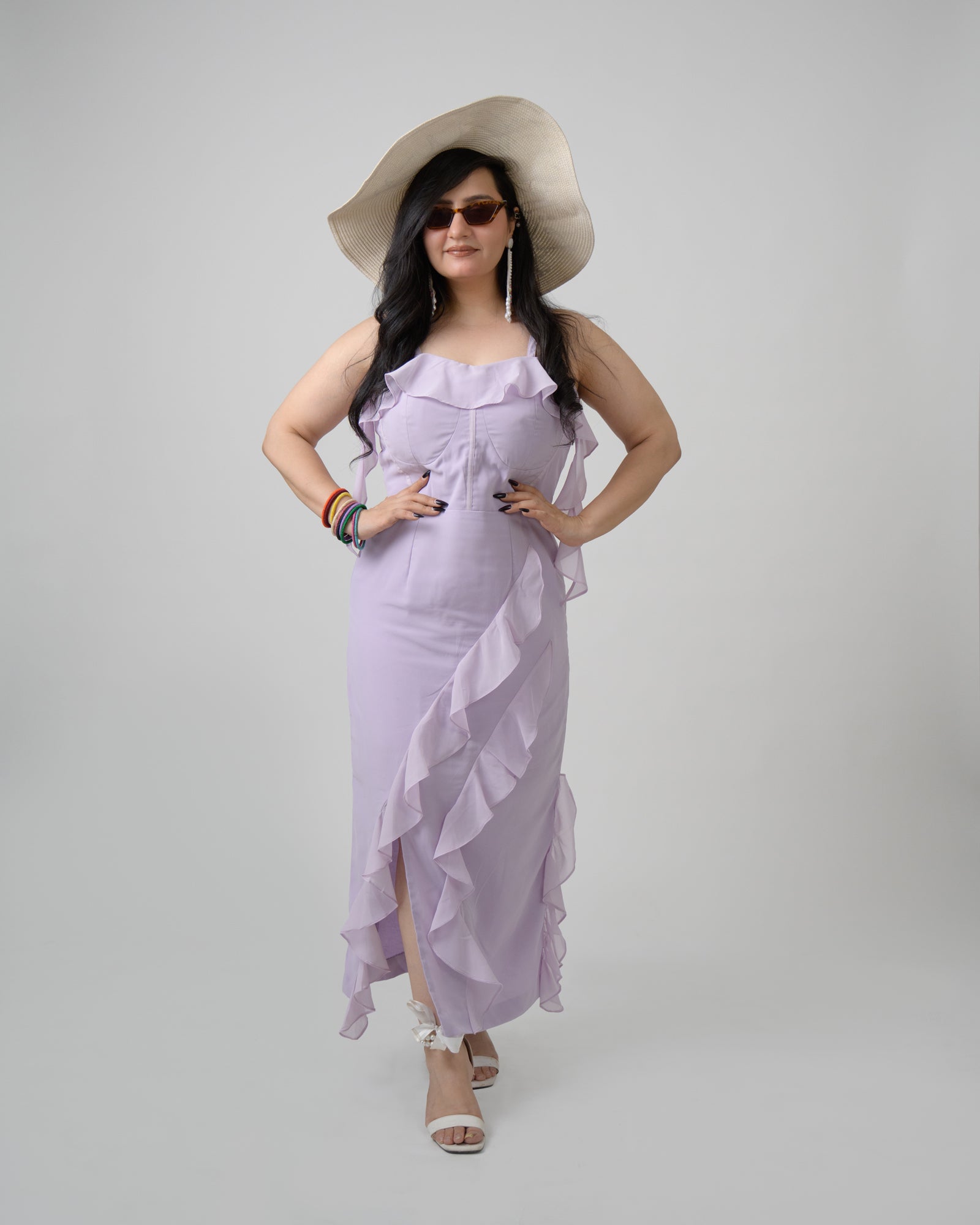 lavender georgette frill dress