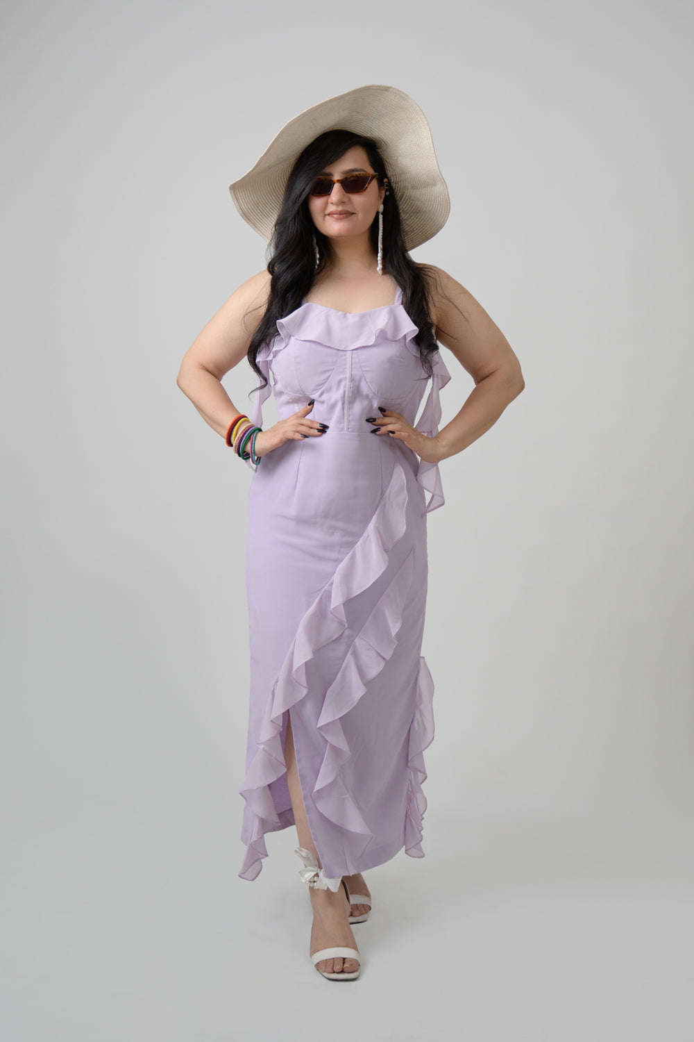 Lavender Frill Georgette Dress