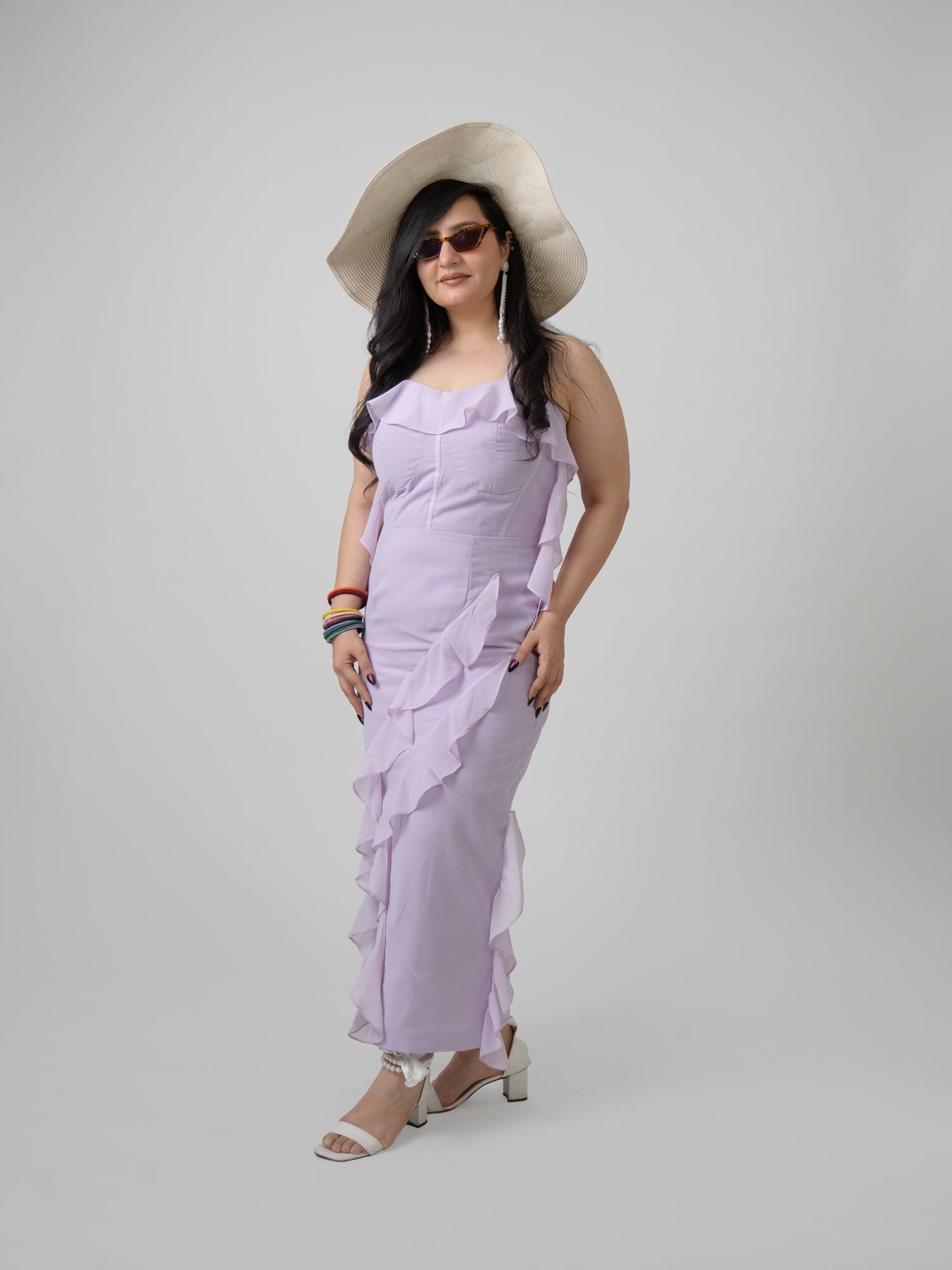 lavender georgette frill dress