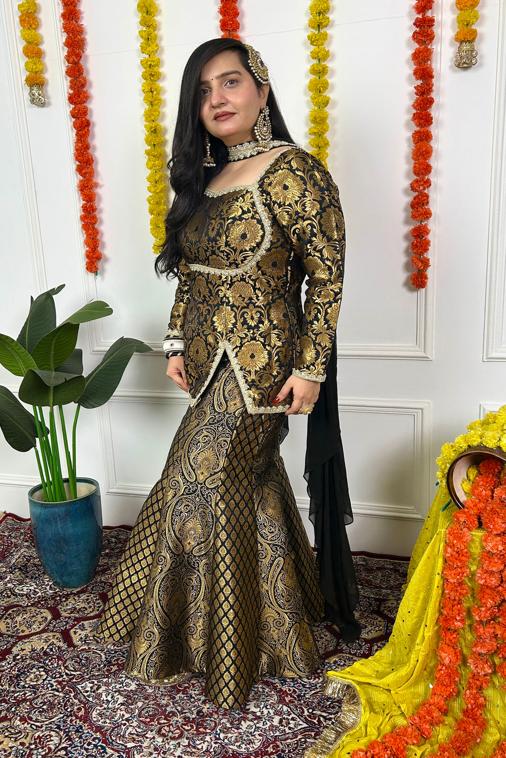 Black Sharara Set with Choker Dupatta
