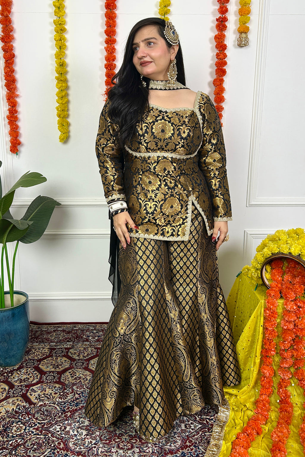 Black Sharara Set with Choker Dupatta