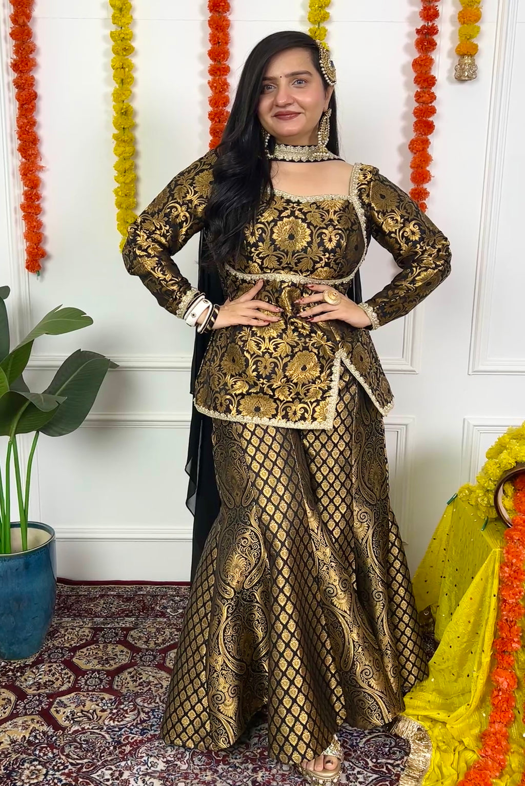 Black Sharara Set with Choker Dupatta