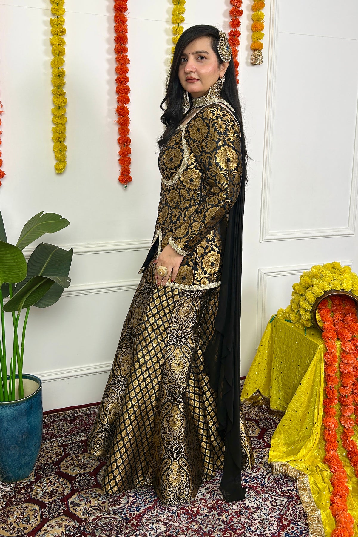 Black Sharara Set with Choker Dupatta