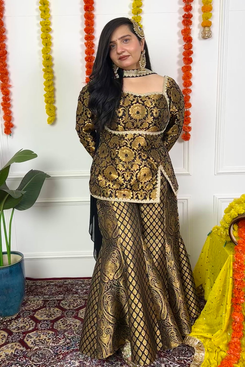 Black Sharara Set with Choker Dupatta