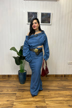 Denim Off Shoulder Top with Skirt Set