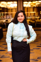 Blue statement shirt with lace skirt set