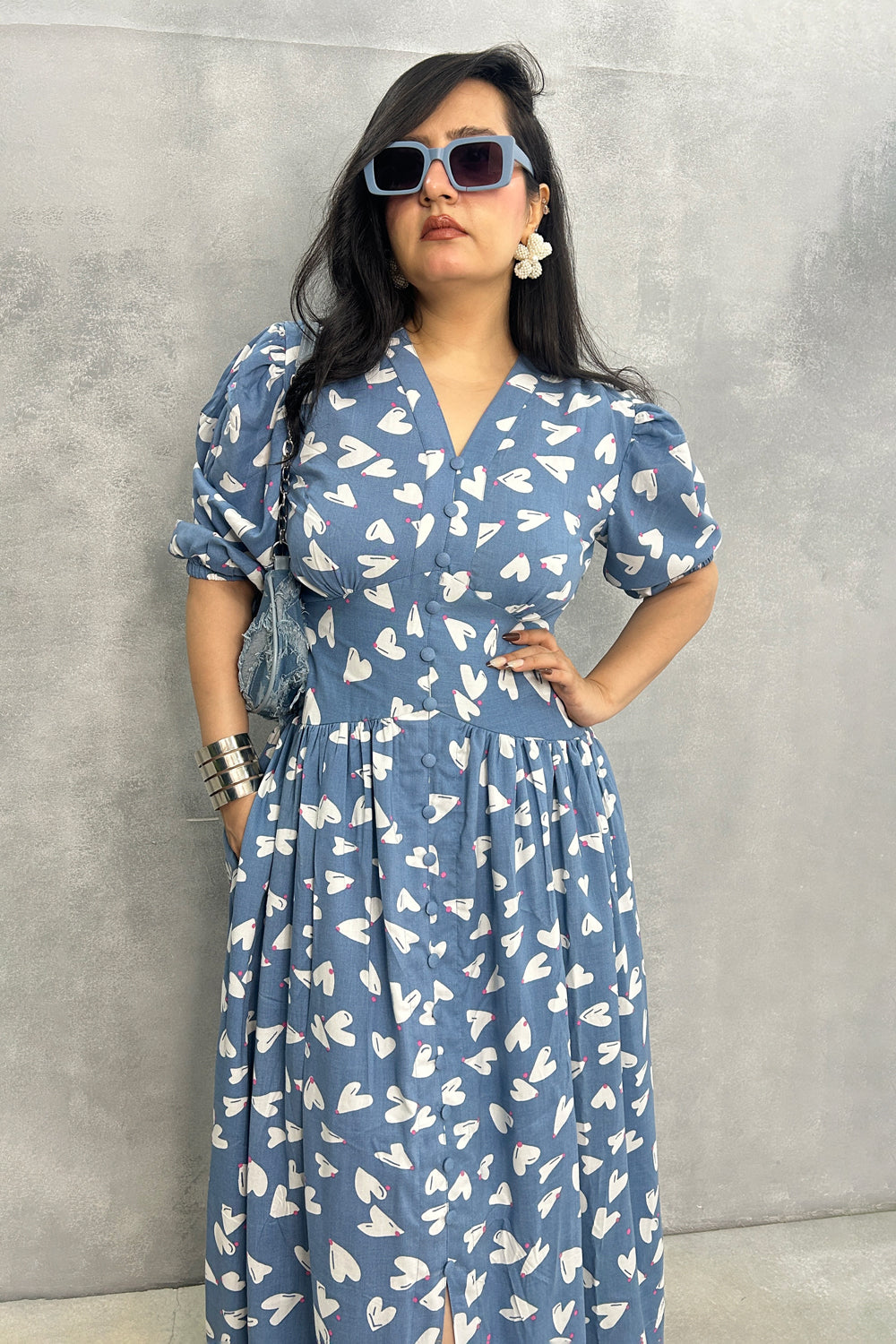 Blue Heart Printed Dress