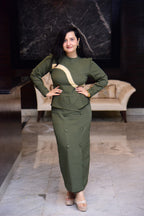 Olive Net Panel Slit Dress