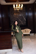 Olive Net Panel Slit Dress