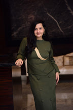Olive Net Panel Slit Dress