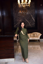 Olive Net Panel Slit Dress