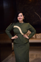 Olive Net Panel Slit Dress