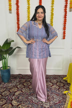 Pink Draped Skirt with Grey Kaftan Top
