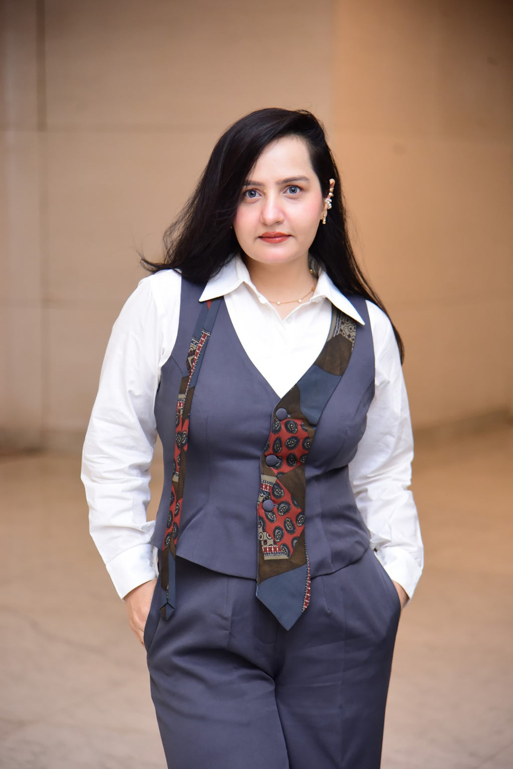 Grey Waist Coat and Pants Co-ordinate Set