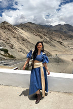 Blue Cotton Crop Top with Flared Skirt