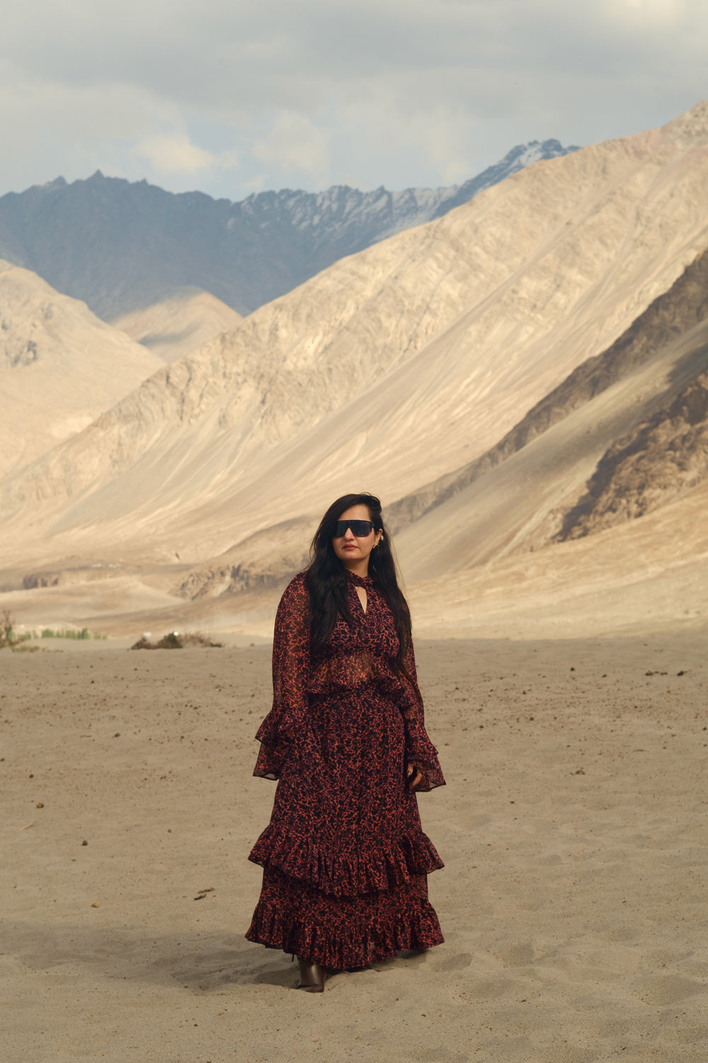 Black & Wine Printed Frilled Co-ord Set