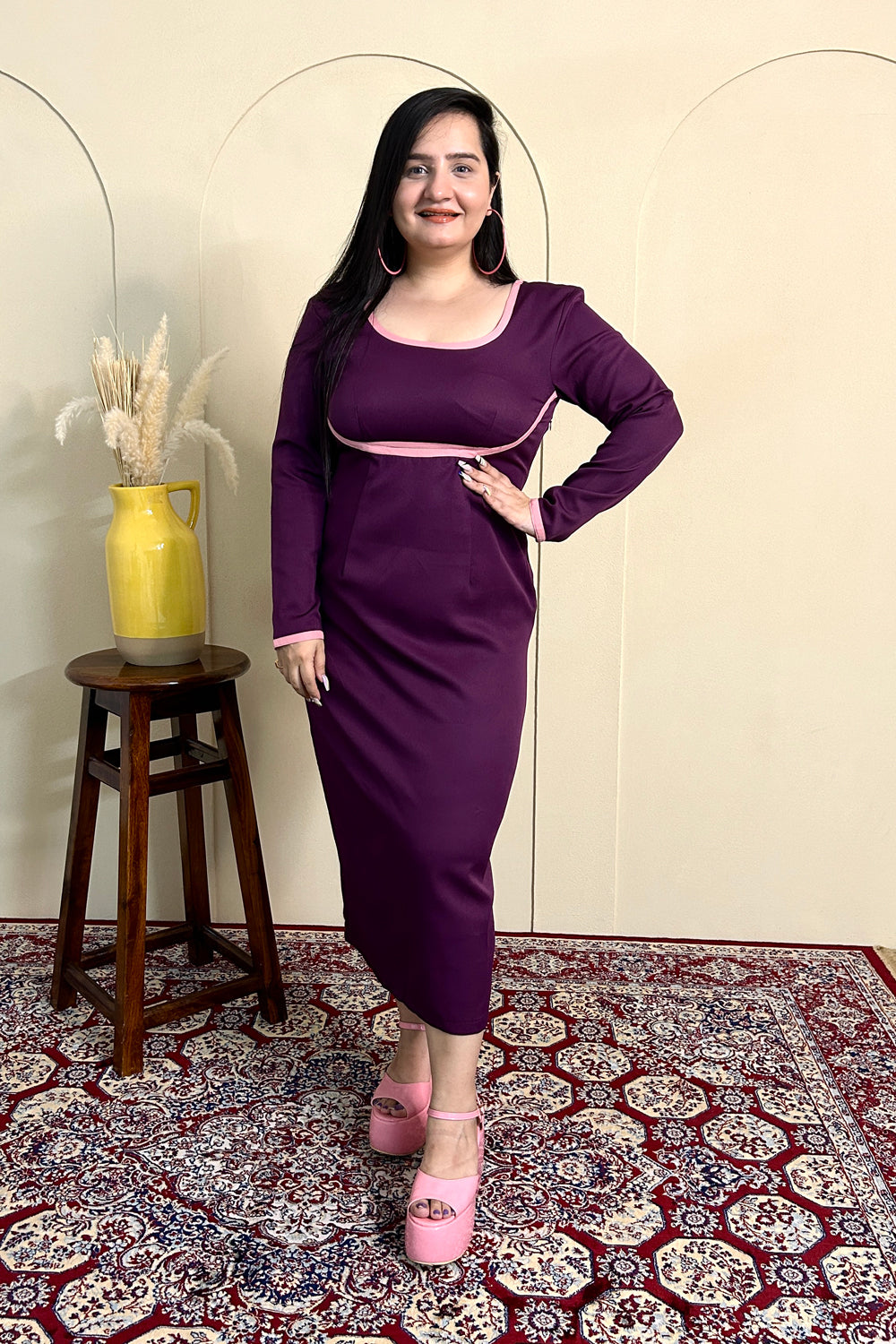 Purple Important Crepe Bodycon Dress