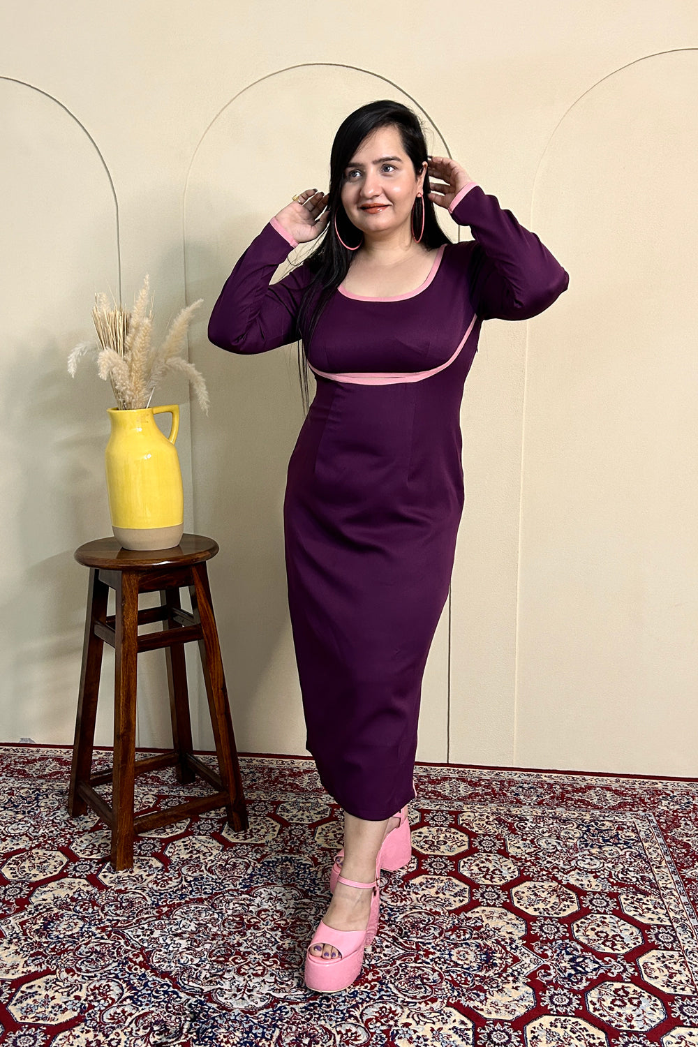 Purple Important Crepe Bodycon Dress