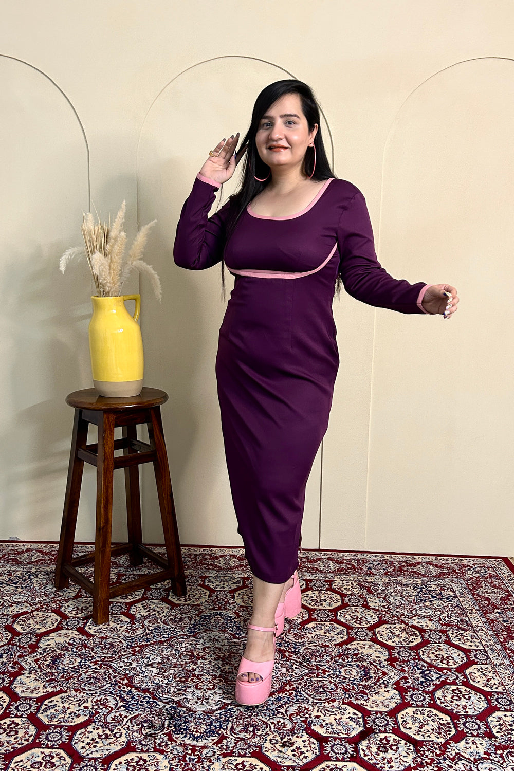 Purple Important Crepe Bodycon Dress